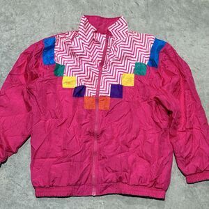 Vintage Primrose Janeve Sport Jacket Women Large Track 80s 90s Pink Geometric